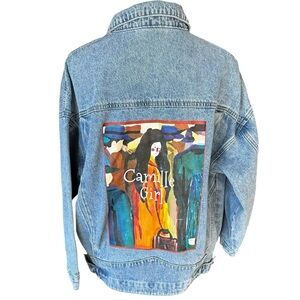 Denim Jacket Art Graphic Back Patch Light Wash Painter Style Women’s Small